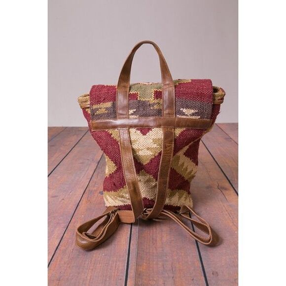 Lovestitch Wine Carpet Backpack Ikat Jute Leather Tassel Boho Festival Bag main image 8